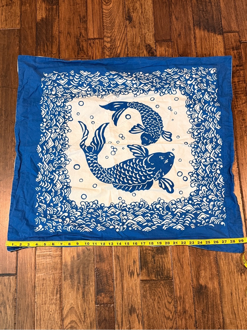 Large Pottery Barn Blue Koi Fish Pillow Cover / Sham Coastal Nautical 30" Square
